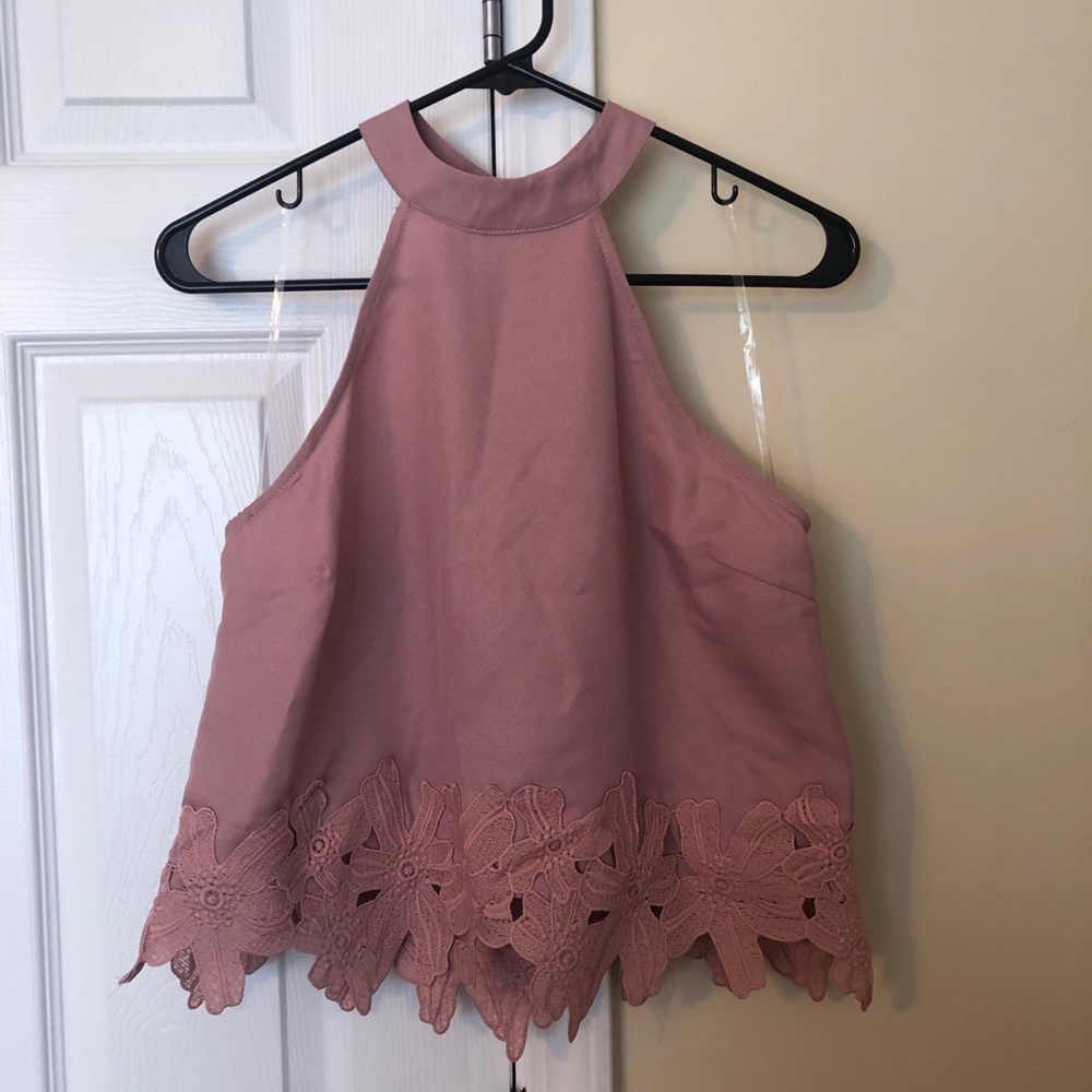 Halter tank with lace bottom